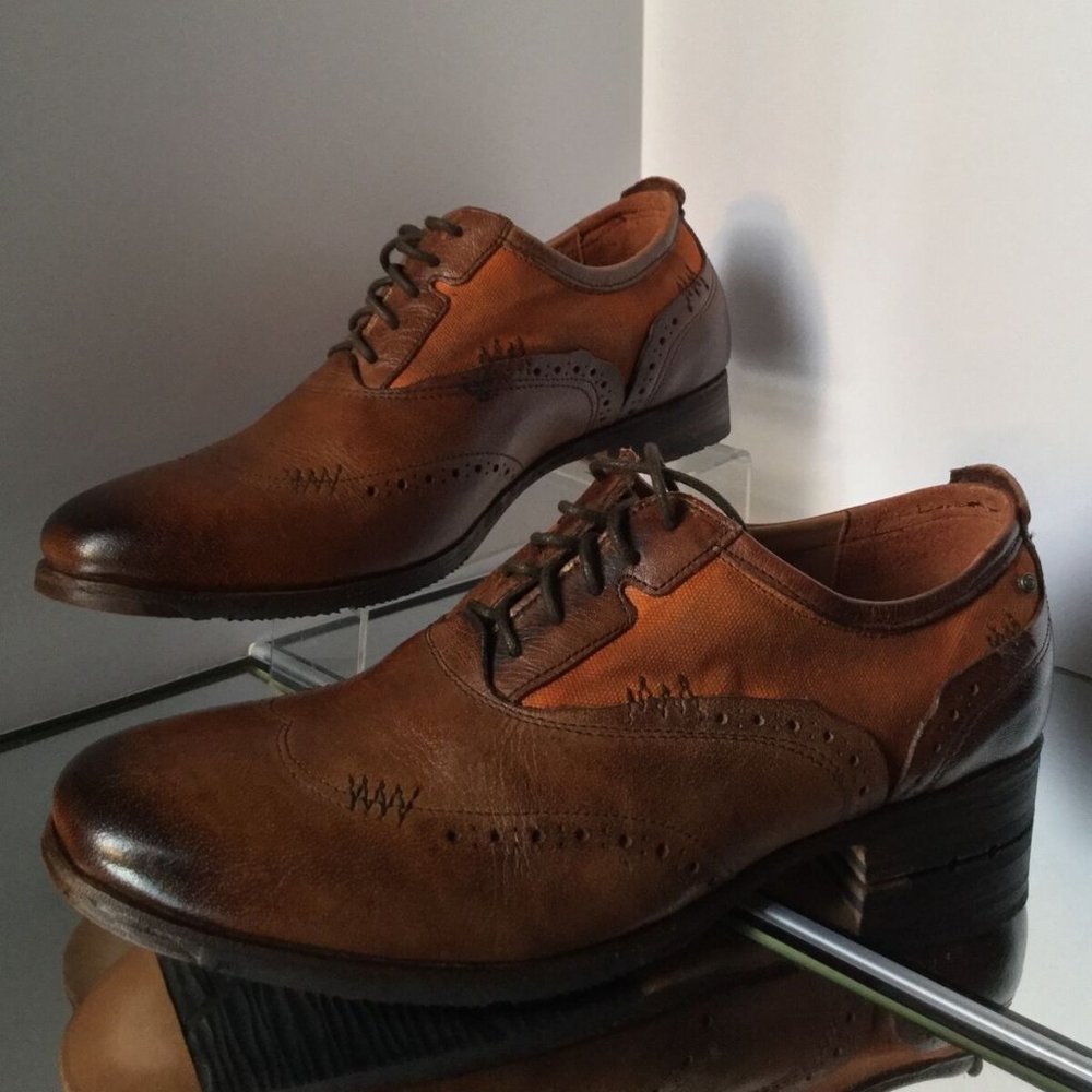 NEW ROCKPORT Parker Hill Brogue Dark Brown Leather/Canvas Shoes (Size 8.5 D)